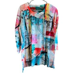Jess &‎ Jane Medium Miami Tunic Top NWT Abstract Art Made in USA Long Sleeve M